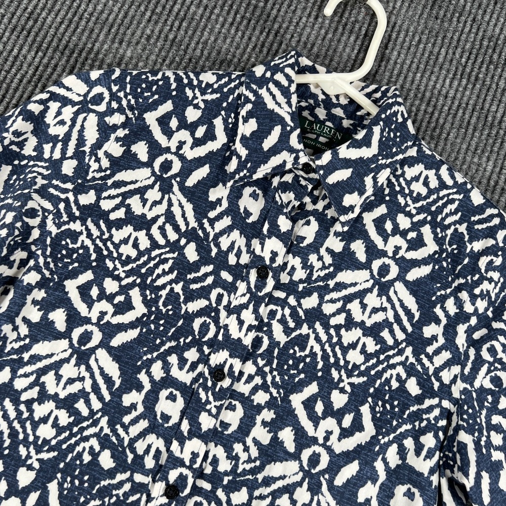 Lauren Ralph Lauren Womens Shirt XS Extra Small Blue Geometric Long Sleeve Butto